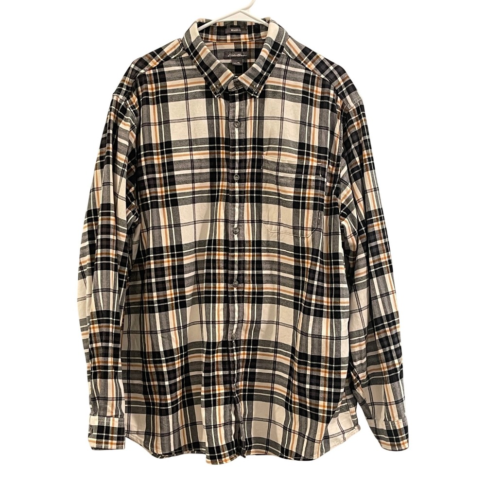 00117 - Eddie Bauer Men's XL Relaxed Fit Plaid‎ Flannel Button Down Shirt